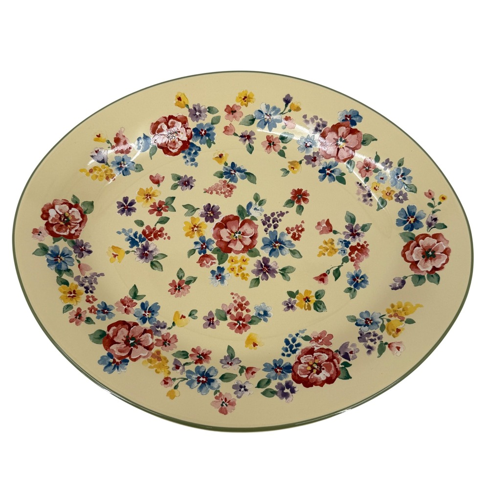 Longaberger Pottery Spring Floral Serving Platter 13 Inch Oval Yellow USA